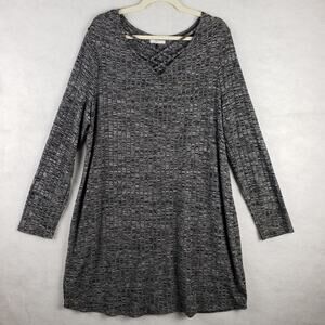 Maurices Plus 0X Crossover‎ Neck Sweater Dress Charcoal Gray Ribbed Casual Basic